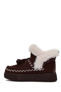 بوت تدی جیر زنانه قهوه‌ای منگوله‌دار لژدار دری مد