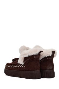 بوت تدی جیر زنانه قهوه‌ای منگوله‌دار لژدار دری مد