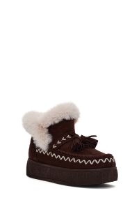 بوت تدی جیر زنانه قهوه‌ای منگوله‌دار لژدار دری مد