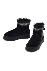 بوت تدی جیر زنانه مشکی زیره ضخیم طرح‌دار دری‌مد