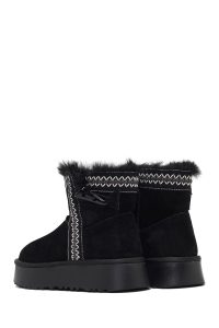 بوت تدی جیر زنانه مشکی زیره ضخیم طرح‌دار دری‌مد