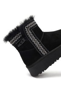 بوت تدی جیر زنانه مشکی زیره ضخیم طرح‌دار دری‌مد