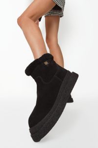 بوت تدی جیر زنانه مشکی زیپ‌دار زیره ضخیم دری‌مد