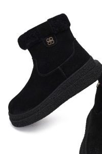 بوت تدی جیر زنانه مشکی زیپ‌دار زیره ضخیم دری‌مد