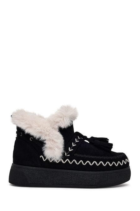 بوت تدی جیر زنانه مشکی منگوله‌دار لژدار دری مد