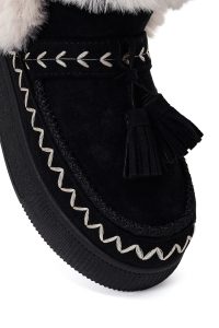 بوت تدی جیر زنانه مشکی منگوله‌دار لژدار دری مد