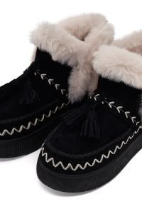 بوت تدی جیر زنانه مشکی منگوله‌دار لژدار دری مد