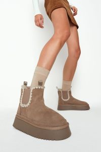 بوت تدی جیر زنانه ویزون زیره ضخیم طرح‌دار دری‌مد