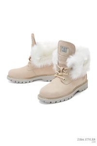 بوت توری چرمی زنانه کاترپیلار  بژ خز یوتا