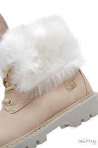 بوت توری چرمی زنانه کاترپیلار  بژ خز یوتا