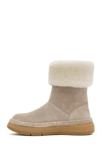 بوت جیر زنانه بژ زیره ضخیم خزدار دری‌مد