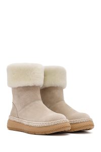 بوت جیر زنانه بژ زیره ضخیم خزدار دری‌مد