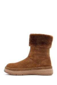 بوت جیر زنانه قهوه‌ای زیره ضخیم خزدار دری‌مد