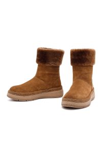 بوت جیر زنانه قهوه‌ای زیره ضخیم خزدار دری‌مد