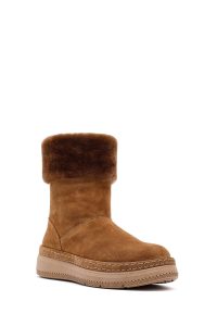 بوت جیر زنانه قهوه‌ای زیره ضخیم خزدار دری‌مد