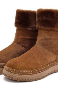 بوت جیر زنانه قهوه‌ای زیره ضخیم خزدار دری‌مد