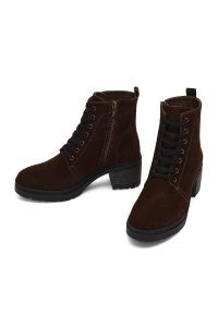 بوت جیر زنانه قهوه‌ای زیپ‌دار پاشنه ضخیم دری مد