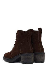 بوت جیر زنانه قهوه‌ای زیپ‌دار پاشنه ضخیم دری مد