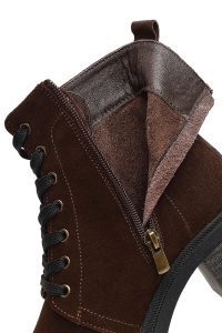 بوت جیر زنانه قهوه‌ای زیپ‌دار پاشنه ضخیم دری مد