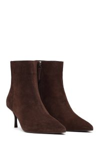 بوت جیر زنانه قهوه‌ای زیپ‌دار پاشنه نازک دری مد