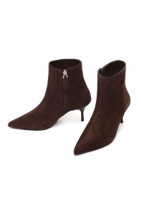 بوت جیر زنانه قهوه‌ای زیپ‌دار پاشنه نازک دری مد