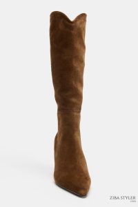 بوت زنانه جیر اسپلیت پاشنه‌دار دوخت‌دار زارا – ZARA