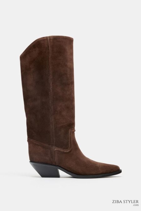 بوت زنانه جیر اسپلیت کابویی پاشنه‌دار زارا – ZARA