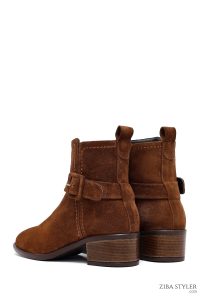 بوت زنانه جیر قهوه ای پاشنه کوتاه زیپ دار دری مد