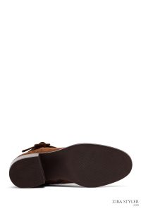 بوت زنانه جیر قهوه ای پاشنه کوتاه زیپ دار دری مد