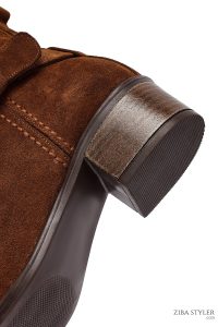 بوت زنانه جیر قهوه ای پاشنه کوتاه زیپ دار دری مد