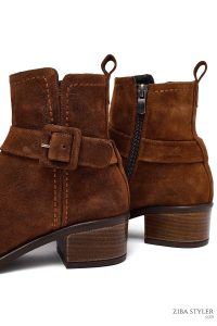 بوت زنانه جیر قهوه ای پاشنه کوتاه زیپ دار دری مد