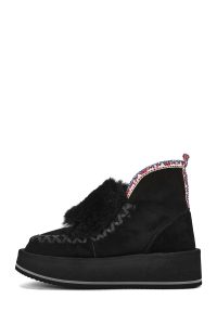 بوت زنانه جیر مشکی خزدار زیره ضخیم دری مد