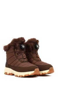 بوت زنانه قهوه‌ای بندی زیره ضخیم ضدآب دری‌مد