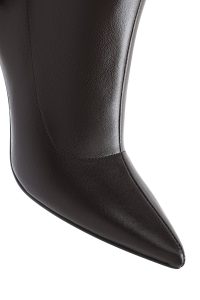 بوت زنانه قهوه‌ای چرمی پاشنه باریک زیپ‌دار دری مد