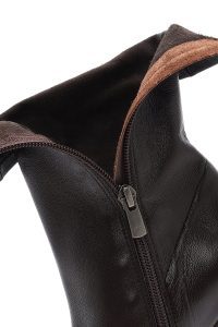 بوت زنانه قهوه‌ای چرمی پاشنه باریک زیپ‌دار دری مد