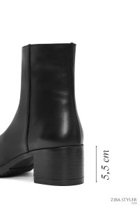 بوت زنانه مشکی چرمی زیپ‌دار پاشنه پهن کوتاه دری مد