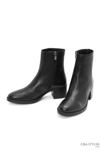 بوت زنانه مشکی چرمی زیپ‌دار پاشنه پهن کوتاه دری مد