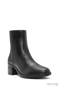 بوت زنانه مشکی چرمی زیپ‌دار پاشنه پهن کوتاه دری مد