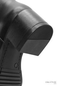 بوت زنانه مشکی چرمی زیپ‌دار پاشنه پهن کوتاه دری مد