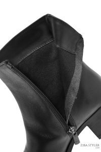 بوت زنانه مشکی چرمی زیپ‌دار پاشنه پهن کوتاه دری مد