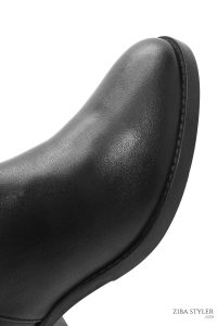 بوت زنانه مشکی چرمی زیپ‌دار پاشنه پهن کوتاه دری مد