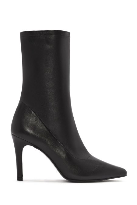 بوت زنانه مشکی چرمی پاشنه باریک زیپ‌دار دری مد