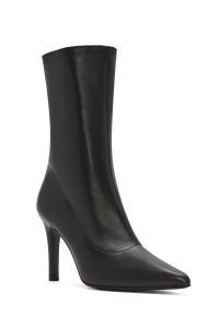 بوت زنانه مشکی چرمی پاشنه باریک زیپ‌دار دری مد