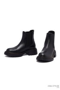 بوت زنانه مشکی چرمی چلسی با زیره ضخیم دری مد