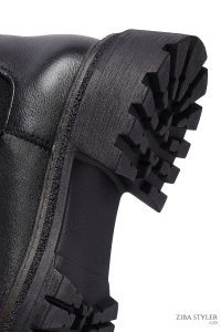 بوت زنانه مشکی چرمی چلسی با زیره ضخیم دری مد