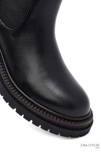 بوت زنانه مشکی چرمی چلسی با زیره ضخیم دری مد