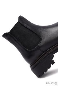 بوت زنانه مشکی چرمی چلسی با زیره ضخیم دری مد