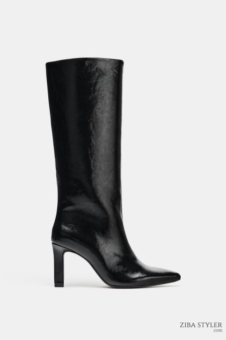 بوت زنانه ورنی پاشنه بلوکی پاچه گشاد زارا – ZARA