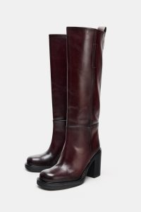 بوت زنانه چرم پاشنه بلوکی زارا – ZARA