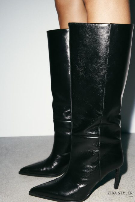 بوت زنانه چرم پاشنه‌دار زارا – ZARA